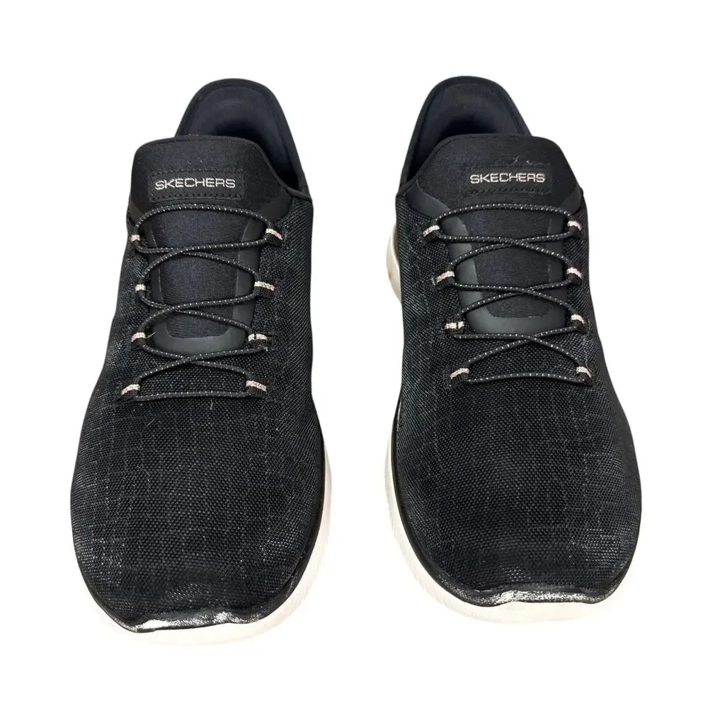 Skechers Slip-Ins Womens 9.5 Black Rose Gold Sneakers Hands Free Walking Shoes